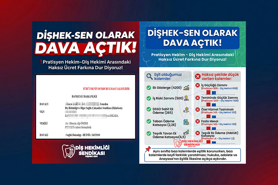 📢  DİŞHEK-SEN OLARAK DAVA AÇTIK!  ❗Pratisyen Hekim–Diş Hekimi Arasındaki Haksız Ücret Farkına Dur Diyoruz!