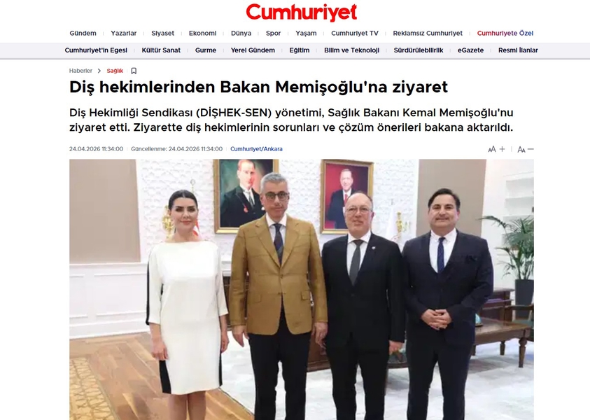 Diş Hekimlerinin İlk Sendikası' nın Sağlık Bakanımızla Görüşmesi Basında Yer Almaya Devam Ediyor